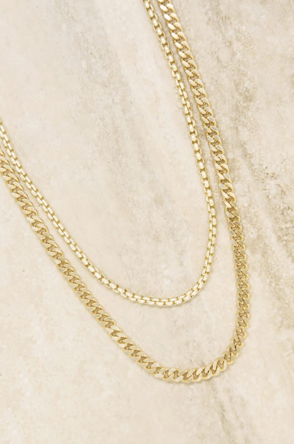 Double 18k Gold Plated Mixed Chain Necklace Set For Discount