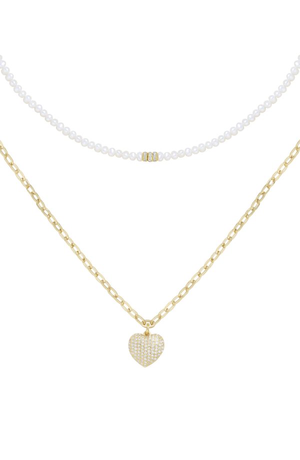 Fit for a Princess Pearl and Heart Layered 18k Gold Plated Necklace Set Cheap - Image 2