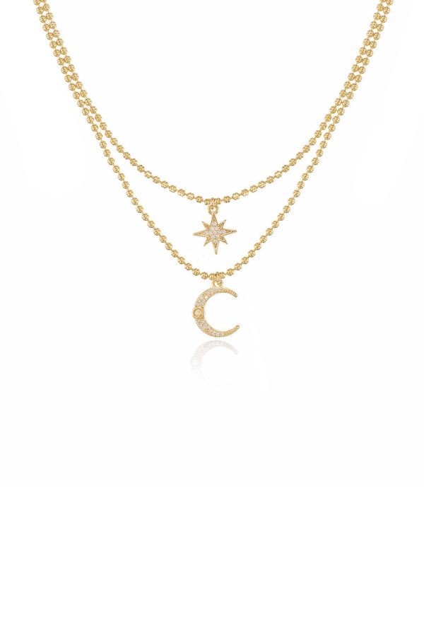 Celestial Moon and Star Layered Necklace Online now