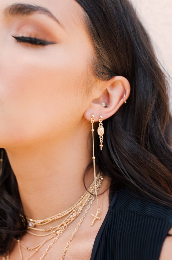 Chance and Faith 18k Gold Plated Dainty Cross Earrings on Sale - Image 2