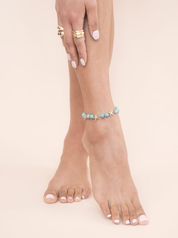 Starfish and Turquoise Beaded Anklet on Sale - Image 3