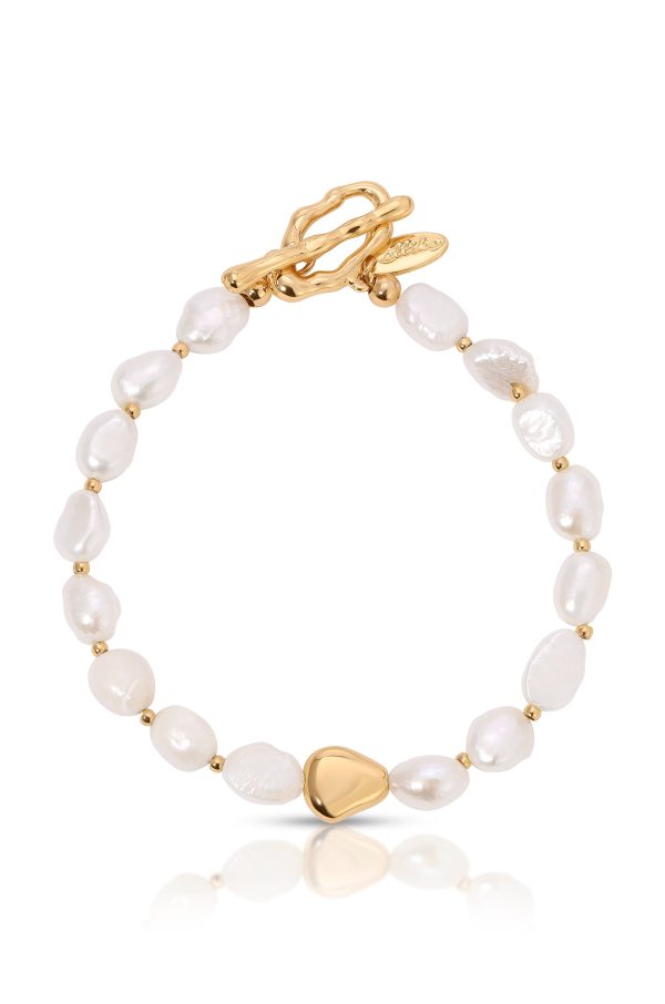 Freshwater Pearl and Gold Nugget Toggle Bracelet Online Sale - Image 2