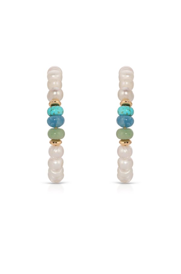 Beach Day Pearl and Gemstone Hoop Earrings Online Sale - Image 3