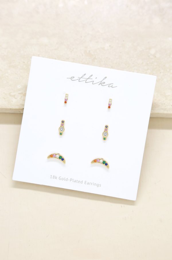 Celestial Rainbow Crystal & 18k Gold Plated Stud Set on Sale