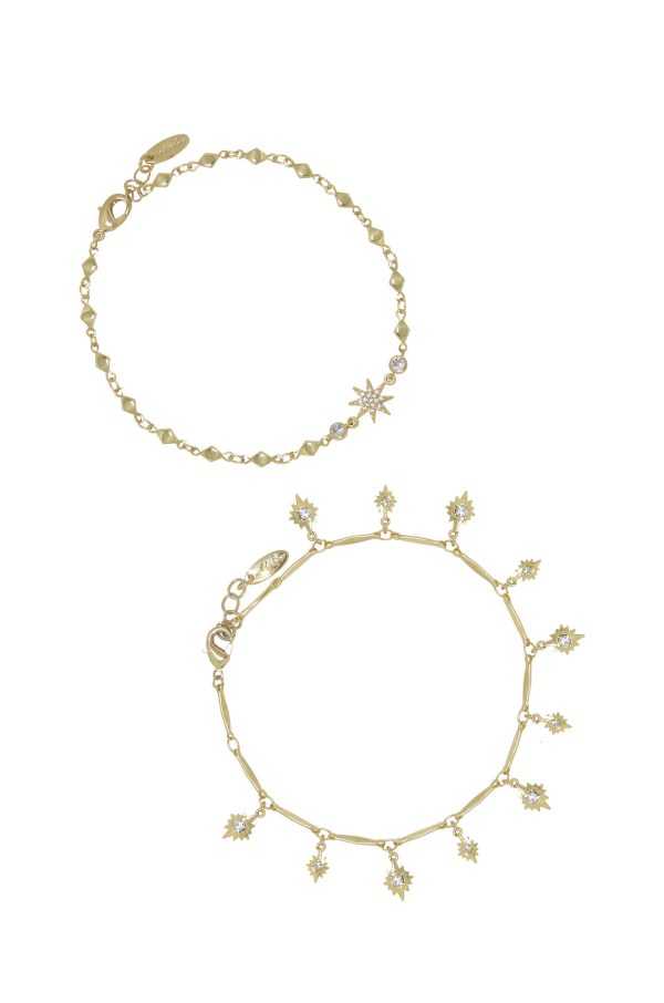 Crystal Starburst 18k Gold Plated Anklet Set of 2 Supply - Image 3