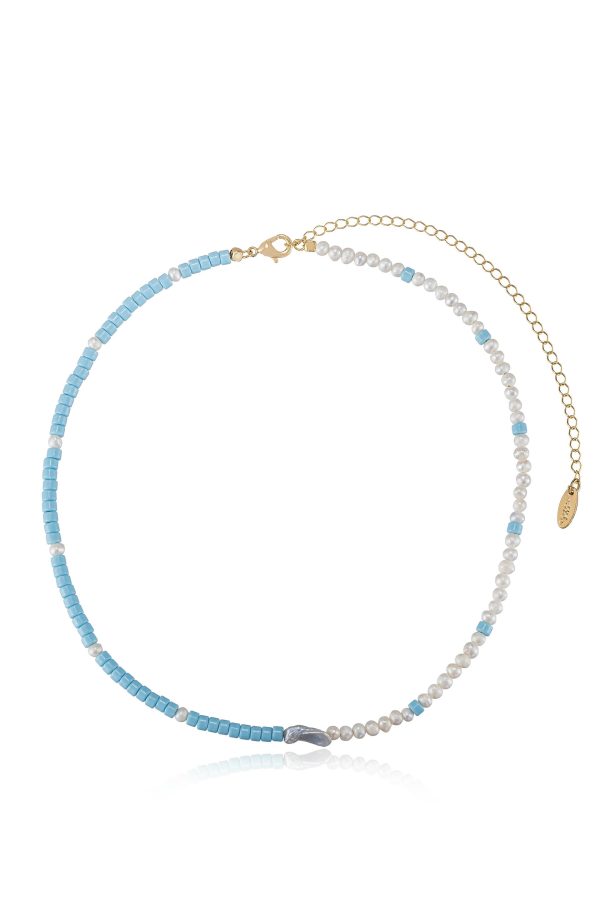 Turquoise and Pearl Strand Necklace For Cheap