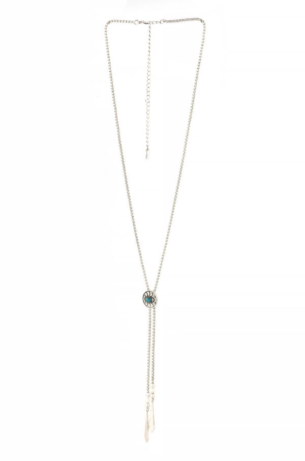 Turquoise Pendant Bolo Necklace in Antique Silver Online Sale - Image 3