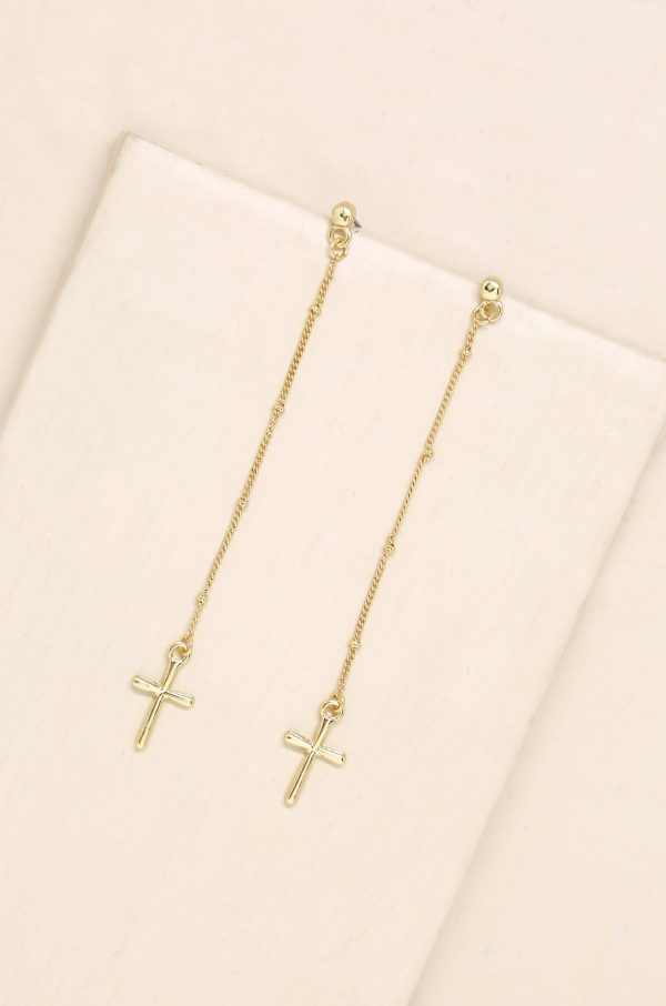 Chance and Faith 18k Gold Plated Dainty Cross Earrings on Sale