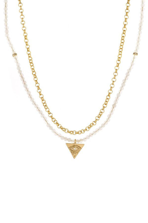 The Perfect Pair Rose Quartz Bead and Crystal Eye 18k Gold Plated Necklace Set Online - Image 3