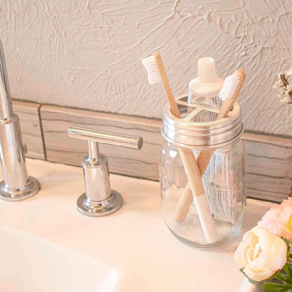 Aluminum Toothbrush   Toothpaste Holder Lid for Mason Jars For Discount - Image 4