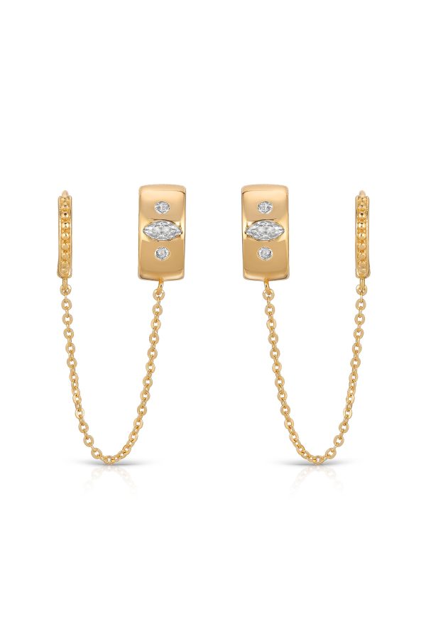 Double Piercing Bezel Crystal Dangle Earrings Online - Image 3