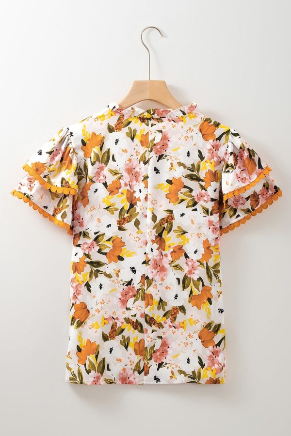 Hazel Blues® |  Ruffled Notched Short Sleeve Floral Blouse Fashion - Image 5